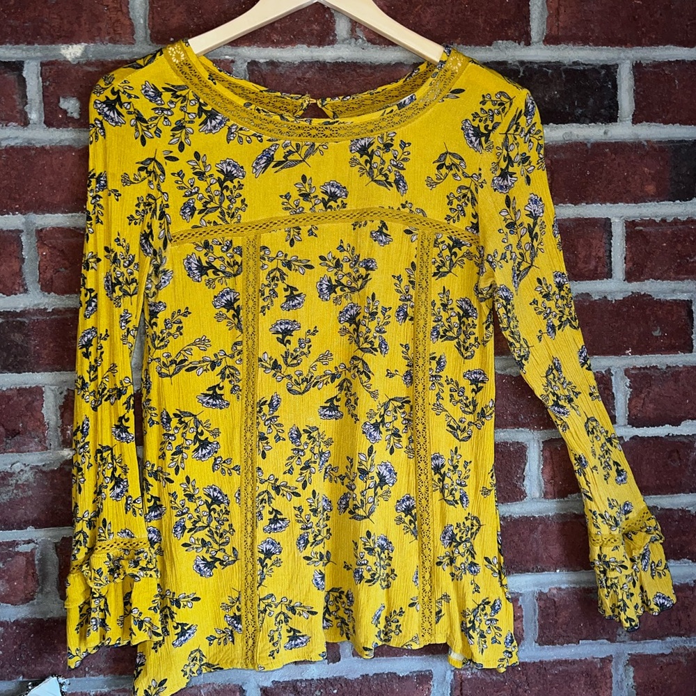 Altar’d State Marigold and purple floral boho blouse
